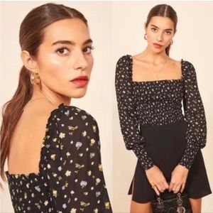Reformation Pinto Freesia Ditsy Floral Print Smocked Square Neck Puff Sleeve Top